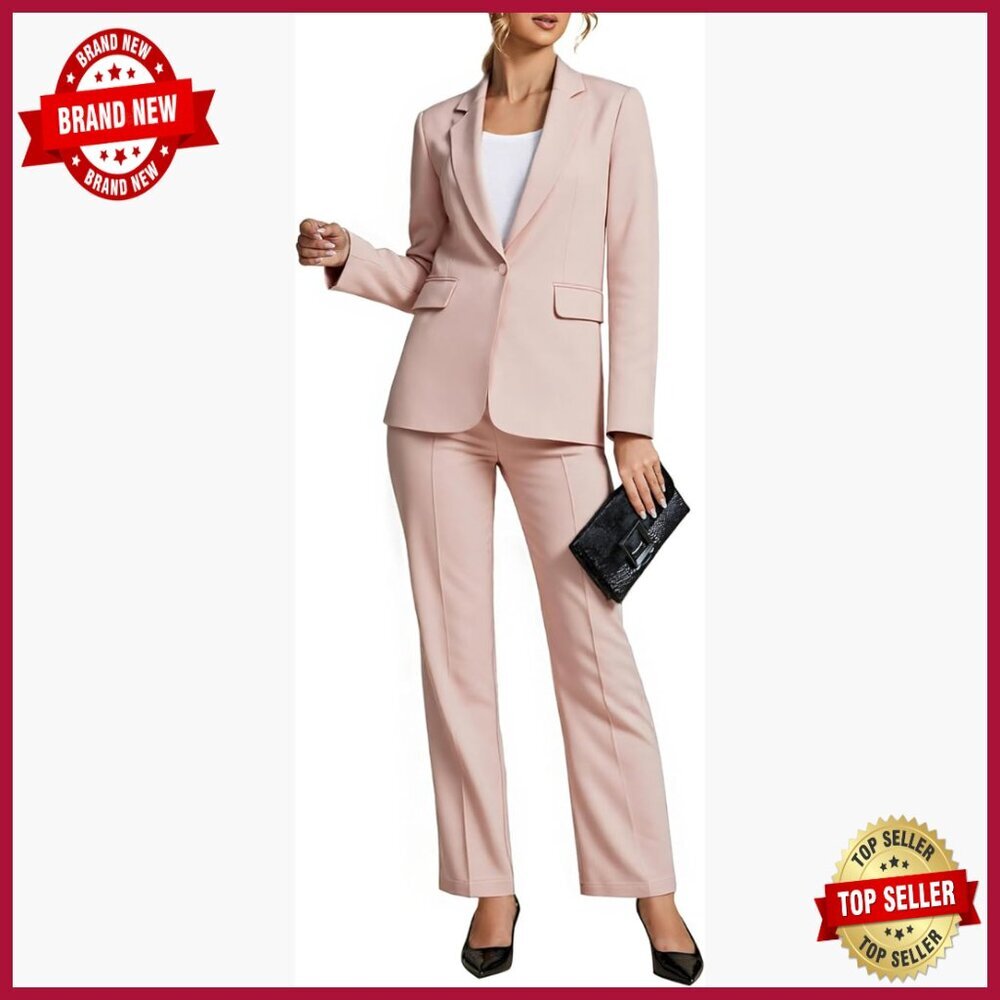 2-Piece Pant Suit Set with Blazer and Straight Leg Pants for Business Casual